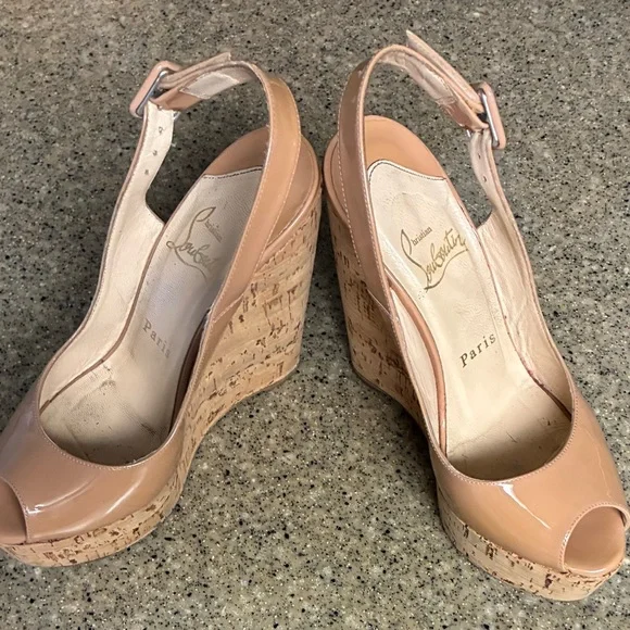 Gently Used Christian Louboutin Tan Peep-Toe Slingback Heel sz 36 box dusters - Picture 2 of 10